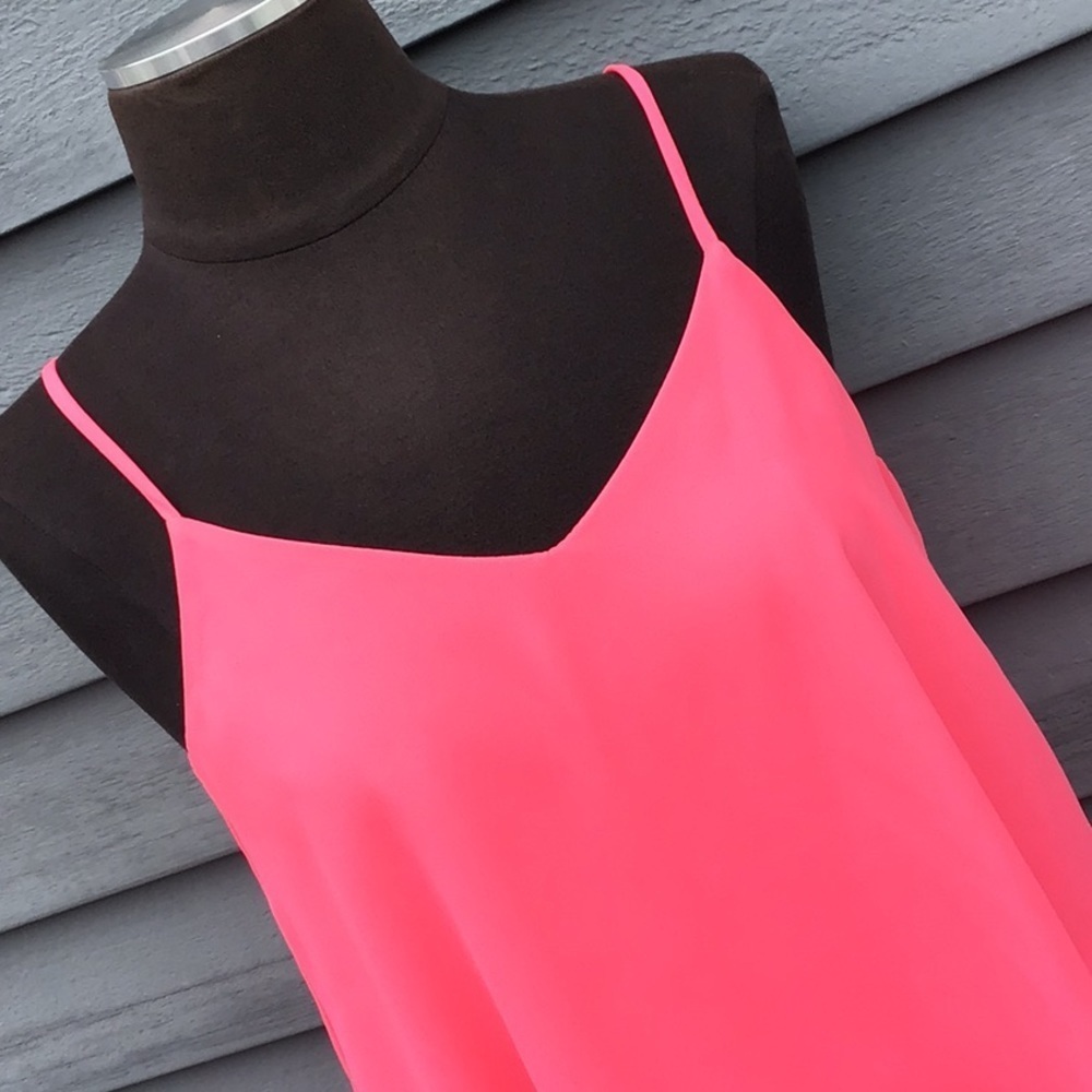 Annabella Neon Pink Double Layer Sheer Top Small - Picture 2 of 7